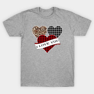 Women's Striped Plaid Printed Heart Valentine's Day T-Shirt